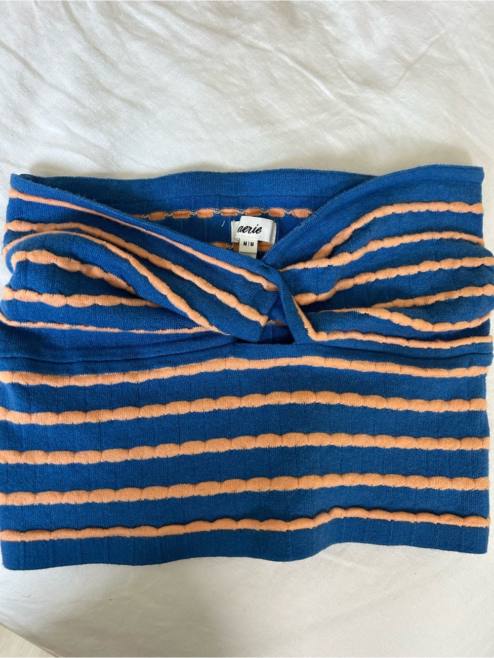 aerie Blue & Peach Striped Knit Tube Top with Twist Detail